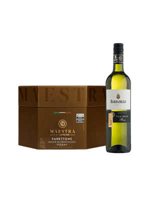 Barbadillo Pale cream Sherry com Panettone Maestra Per La Pastina Gotas de Chocolate Vegano